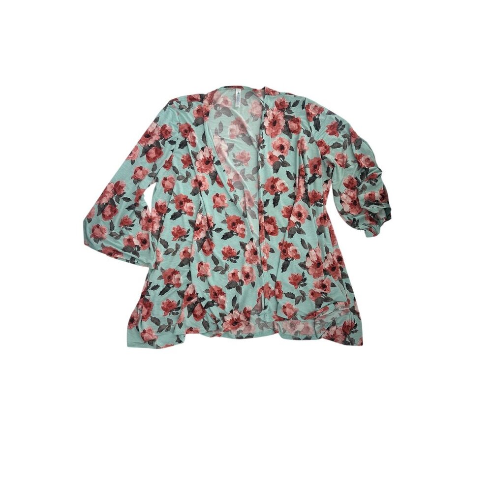 🌸 Paisley Grace Mint Coral Floral Kimono Duster Cardigan XXXL 🌸 - Picture 4 of 7